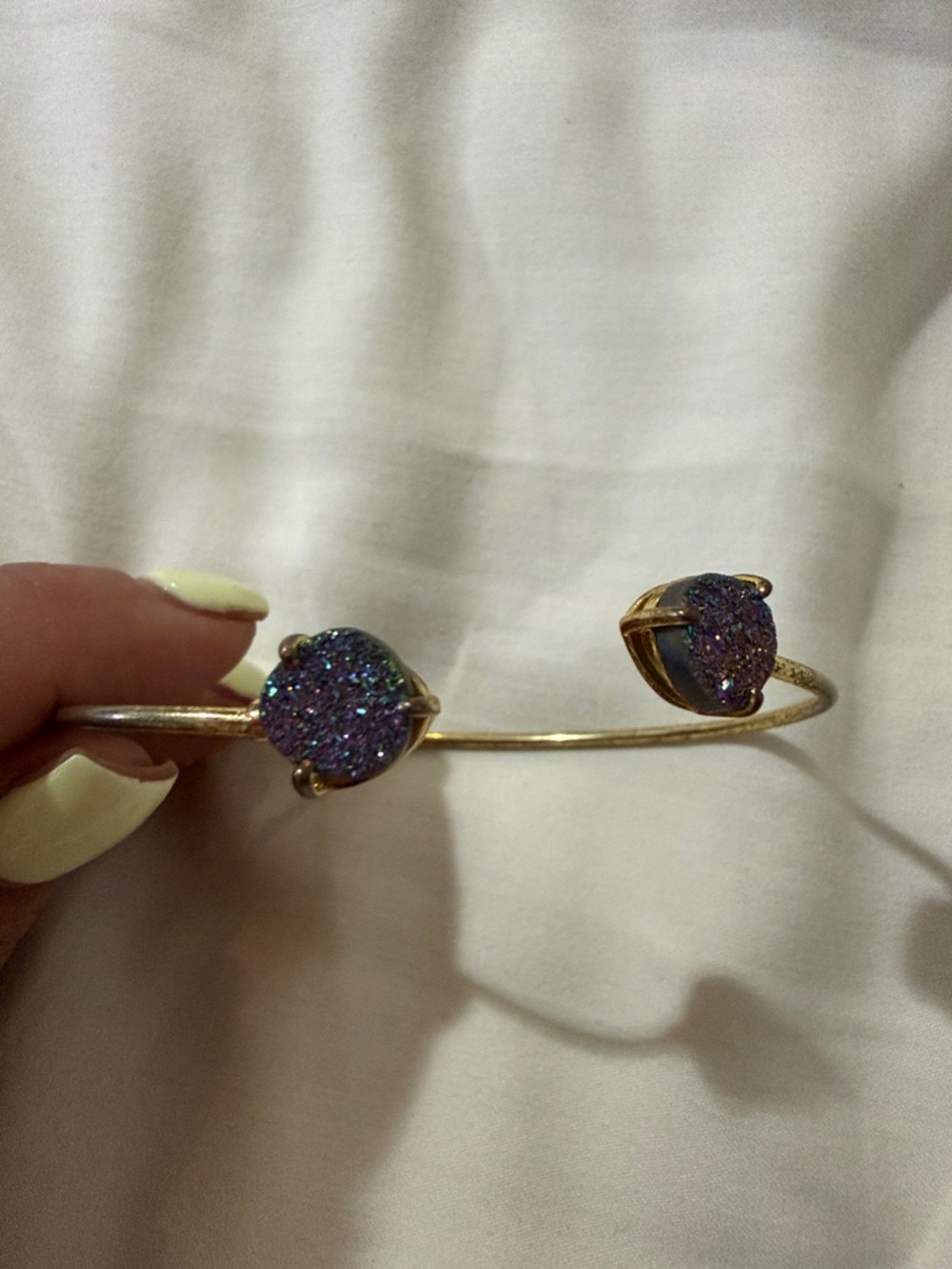 Erimish Gold Open Cuff Bracelet with Purple Druzy Accents